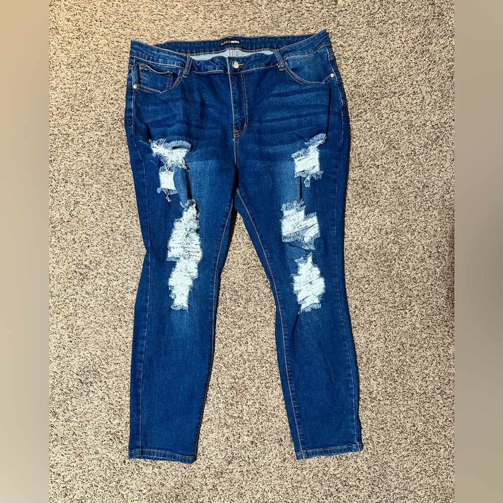 Fashion Nova Curve Distressed Blue Jeans